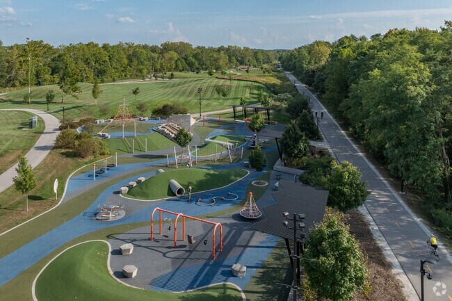 Switchyard Park has a playground and splash pad for kids to enjoy near McDoel Gardens.