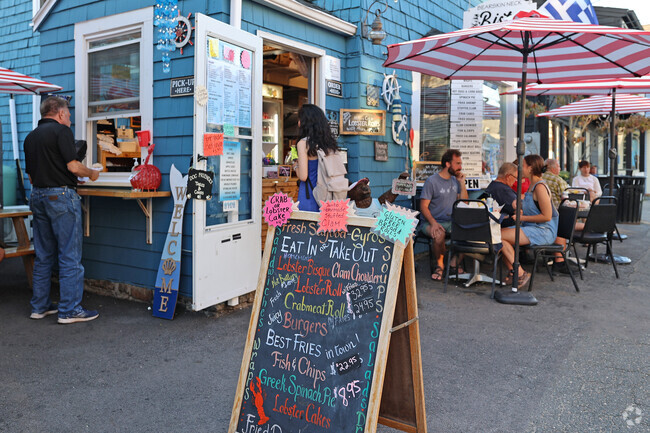 Seafood and Burgers are plenty at Rockport's many waterfront cafes.