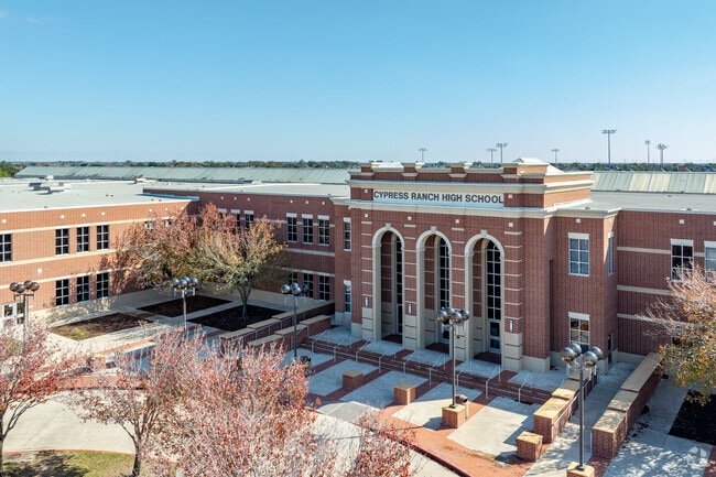 Discover the vibrant heart of Cypress Ranch High at its inviting main entrance.