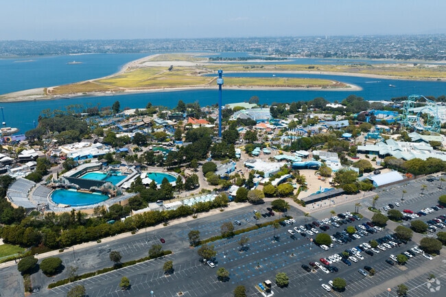 An elevated view above Sea World near Bay Park.