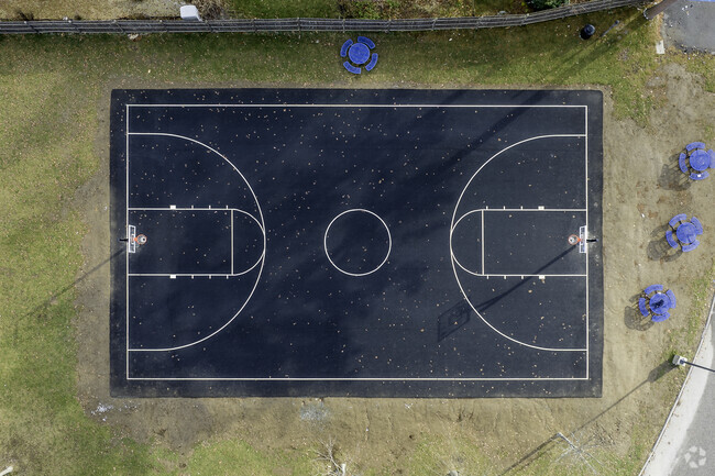 Aerial top-down view of Foxborough Regional Charter School's Basketball Court.