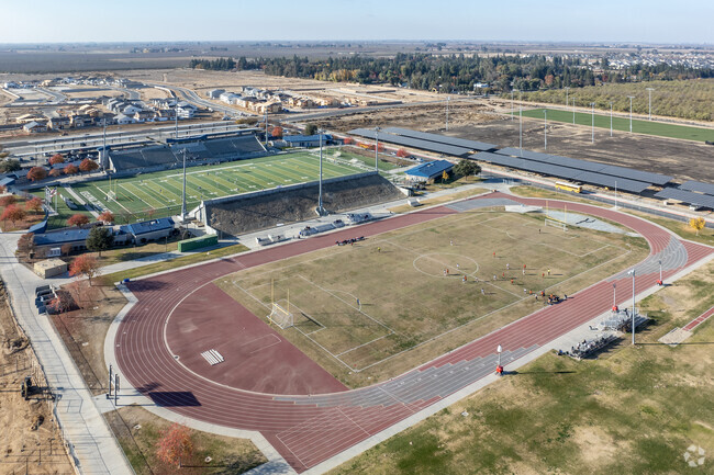 The track and football field at Justin Garza Highschool in Fresno.