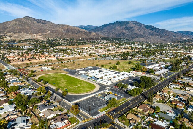 At San Andreas High School, mountains grace the horizon.