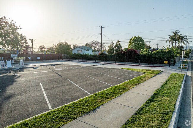 The parking lot and entrance to Scott Avenue Elementary School in Whittier.