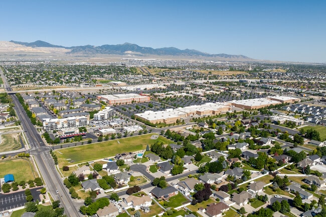 Aerial view of the South Jordan neighborhood with the Oquirrh Mountains in the background.