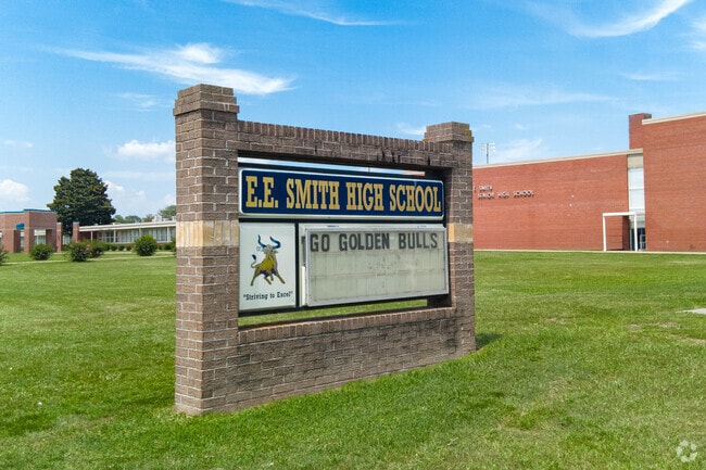 E. E. Smith High School in Lake Pines has a large campus near residential neighborhoods.