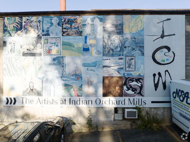A mural of artist at The Mills of Indian Orchard.