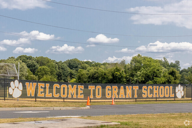 Large signage welcomes students to Grant School in South Plainfield.