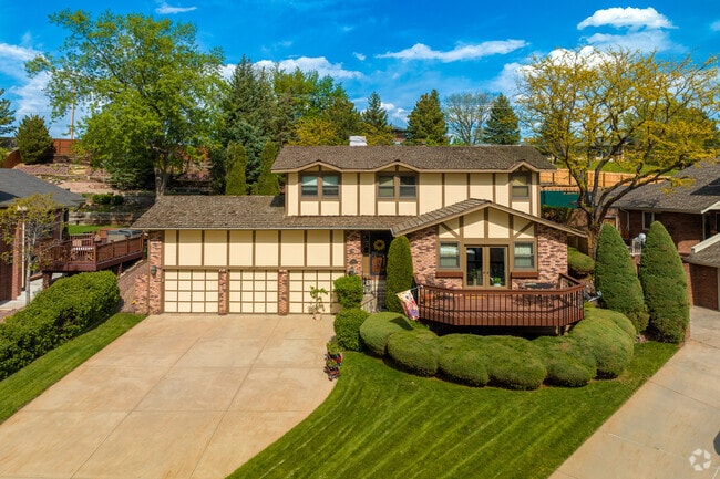 Split level homes in Scenic Heights often employ brick and Tudor inspired elements.