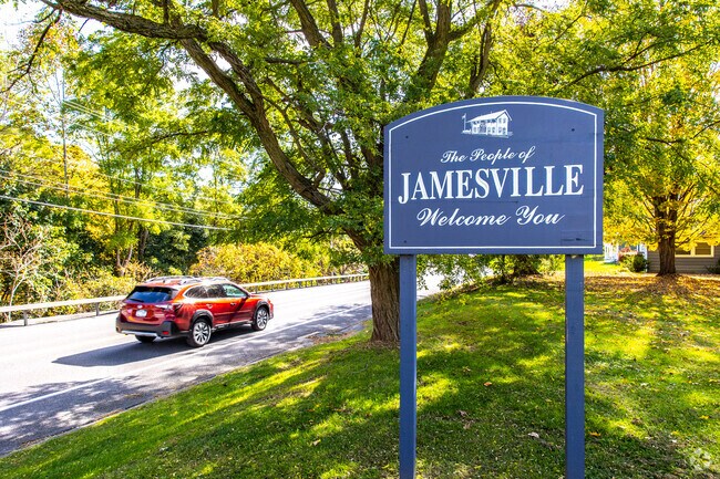 Jamesville welcomes you with it's verdant, hilly charm.