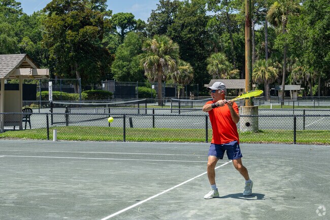 There is always somebody playing tennis at the Van Der Meer tennis club in Shipyard.