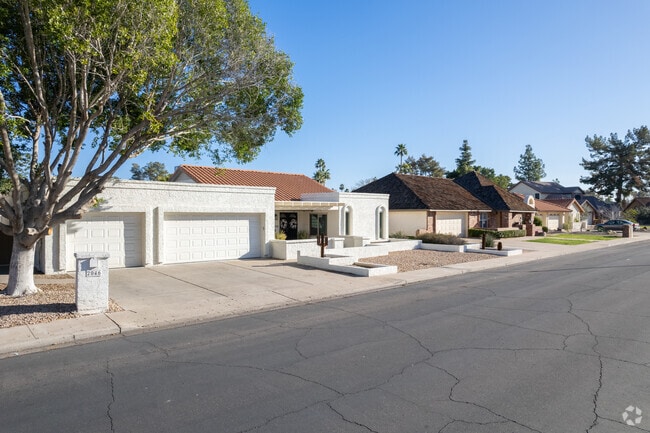 The Dobson neighborhood is filled with Ranch-style homes with some stylistic variations.