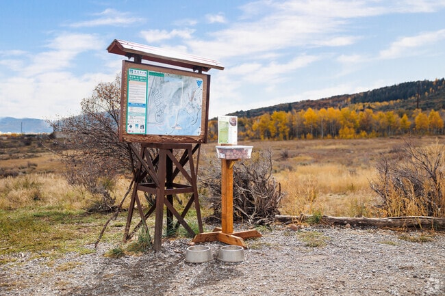 A trail map and treats at Run A Muk dog park.