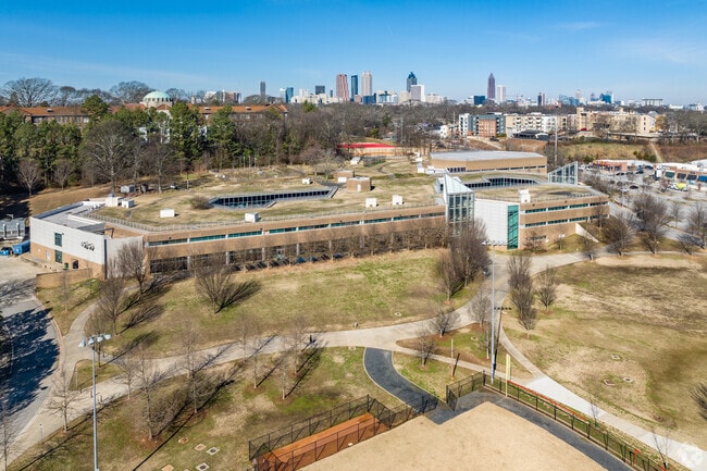 Aerial view of Maynard Jackson High School in Atlanta, GA.