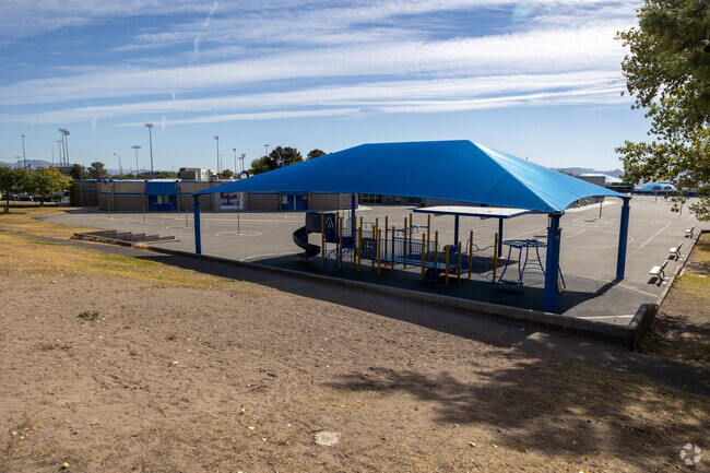 Andrew Mitchell Elementary School has a covered playground which keeps students out of the sun.