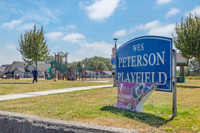 West End Playfield in Aberdeen is marked with a sign that says Wes Peterson Playfield.