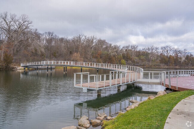Fireman's park in Chaska has a boardwalk over the lake.