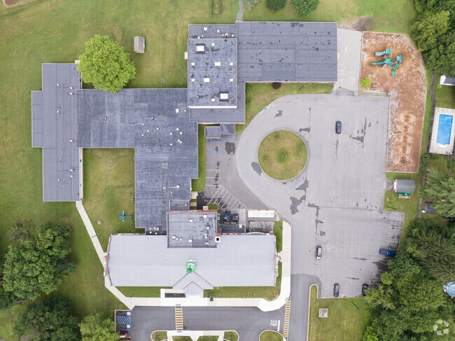 A top down view of Donald P. Sutherland Elementary School in Nassau, NY.