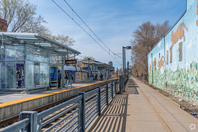 The Metro Transit Light Rail System stops in the Cedar-Riverside neighborhood.