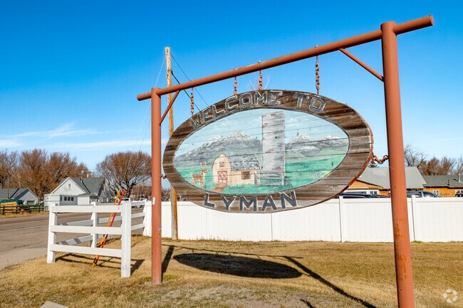 The Lyman city sign greets visitors with small-town charm and open spaces.