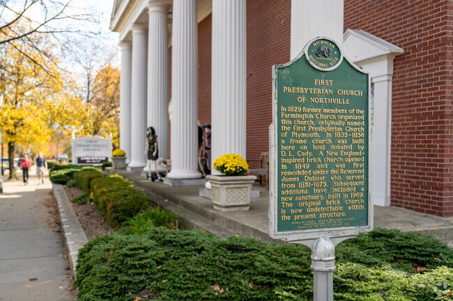 A historical marker stands on Main Street in Northville.