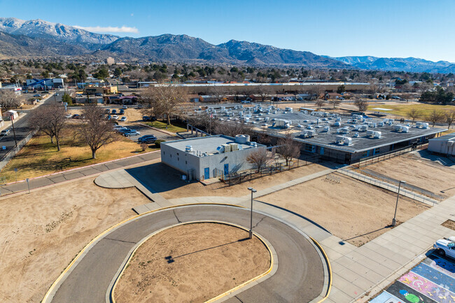 Parking lot and drop off area at Public Academy for Performing Arts.