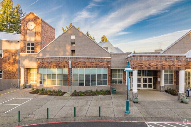 Discovery Middle School has a clock tower near the entrance in Lincoln, Vancouver, WA.