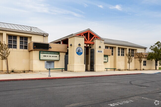 The main entrance of Cesar Chavez Middle School in the Verdemont neighborhood.