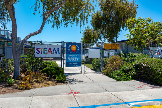 A look at the main gates to Carver Elementary School.