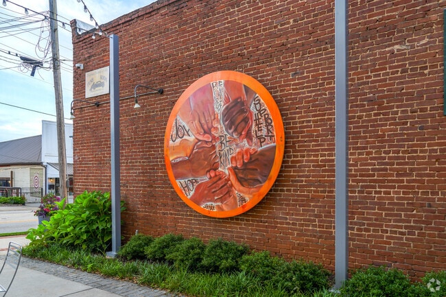 Historic downtown Powder Springs displays various pieces of art like 