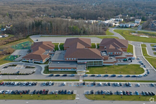 Aerial view of Westlake Elementary School's front entrance.