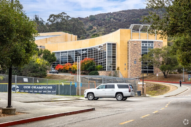 Carlmont High School is tucked into the hills.