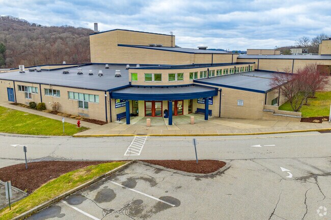 Franklin Regional Middle School has multiple entrances around the building.
