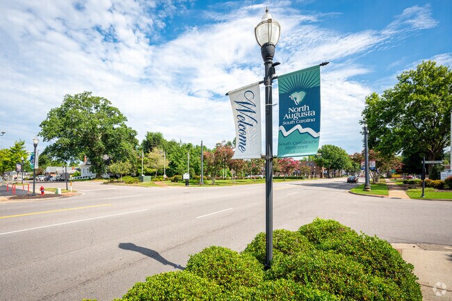 Welcome banners line the well-manicured streets of Downtown North Augusta.