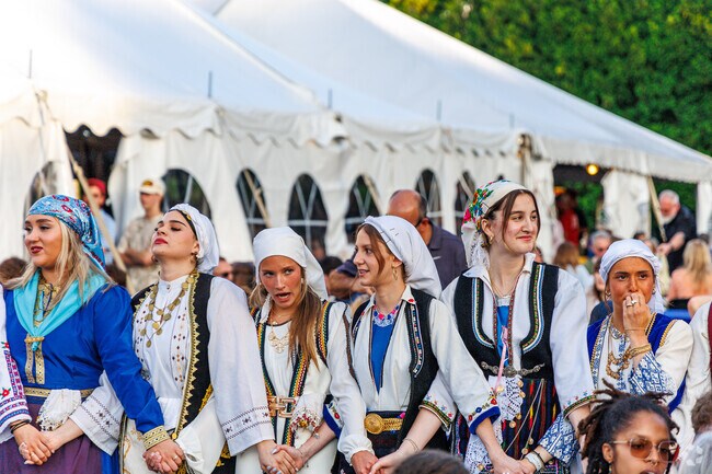 Women dress up in traditional clothing and sing for the Greek Festival every year in DeWitt.