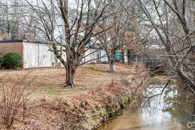 Brunson Elementary's campus is divided by a picturesque creek.
