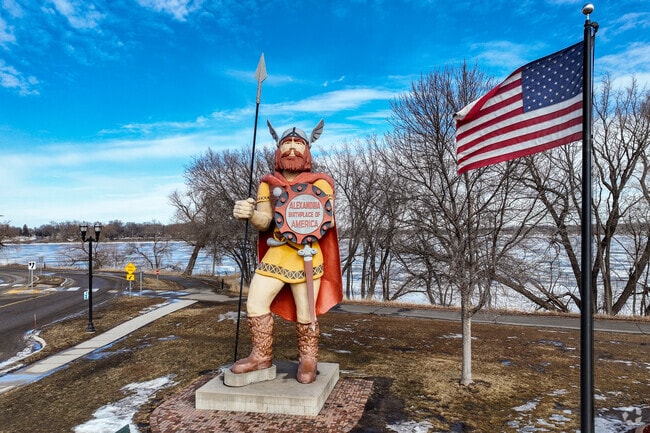 A former World's Fair attraction, Big Ole The Viking welcomes visitors of Big Ole Central Park in Alexandria.