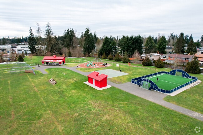 An overview of the Lea Hill Park play area.