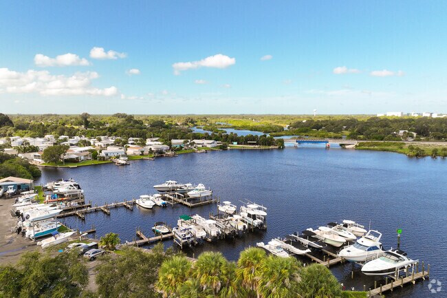 A beautiful, aerial view of the yacht club dockside in the Malabar community.