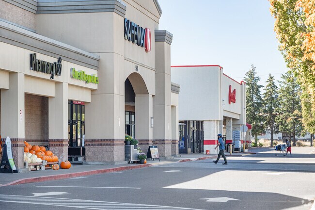 Northeast Corvallis, OR has large shopping plazas with big-box stores like Safeway.