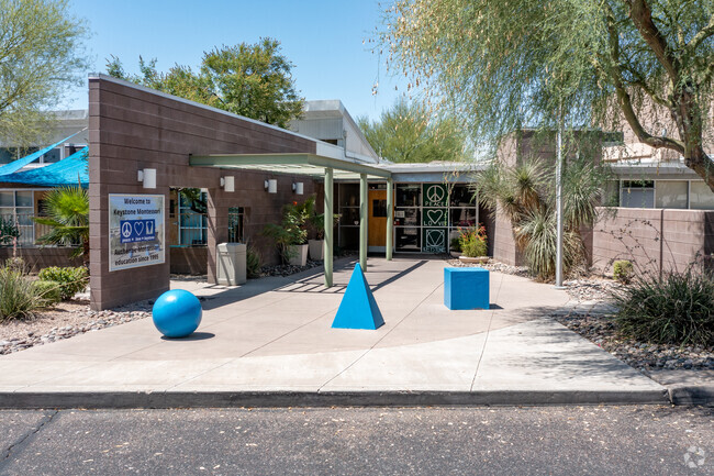 The front entrance is where students begin their day at Keystone Montessori.