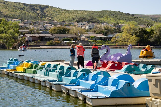 Locals can rent a paddle boat and cruise the Santee Lakes in Carlton Hills.