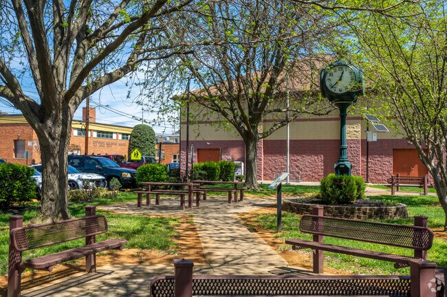 Eddystone Elementary School near Crum Lynne has a shaded seating area to sit and relax.