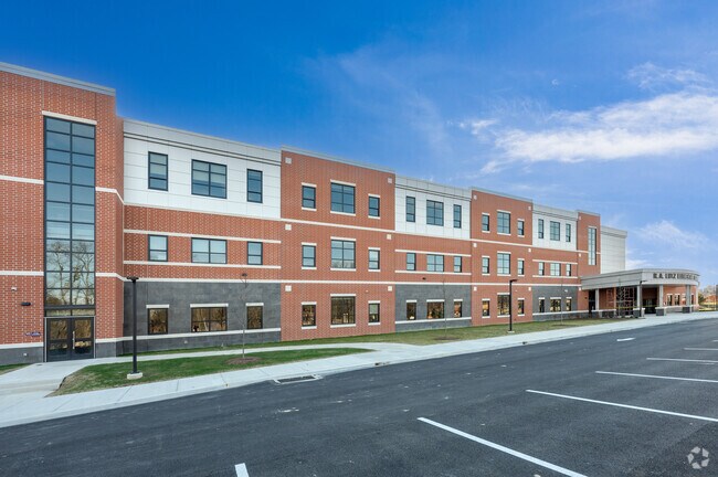There are extra wide hallways and a large cafeteria in the new R. A. Lutz Elementary School.