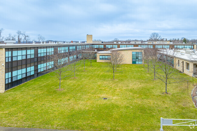 Charles A Huston Middle School has a private courtyard in the back of the school.
