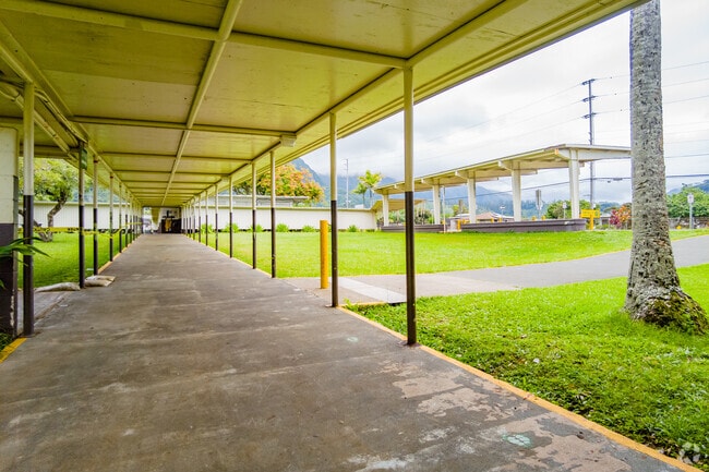 A long walkway allows students at Kahaluu Elementary School to enjoy the beauty of nature.