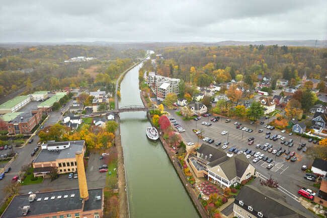 Aerial view of Fairport on the Erie Canal facing east.