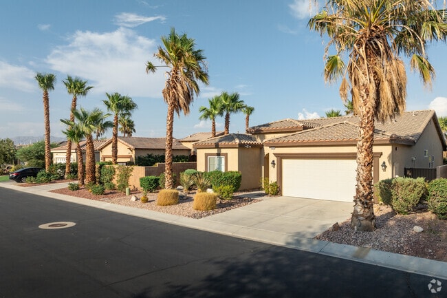 A row of homes with the signature palms towering above is spotted in Mountain Gate.