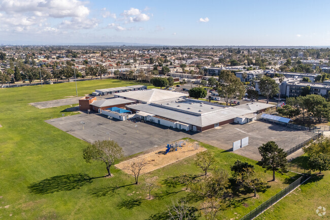Elevated views of Harbour View Elementary School and the surrounding neighborhood.
