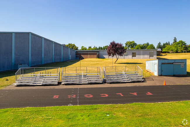 Floyd Light Middle School bleachers and track.